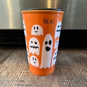 Ghost Boo Orange Halloween Ceramic Coffee Mug With Lid